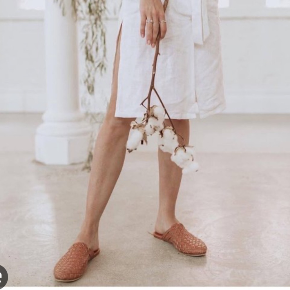 Scandic Gypsy Woven Leather Brown Slip On Mules Handmade 39